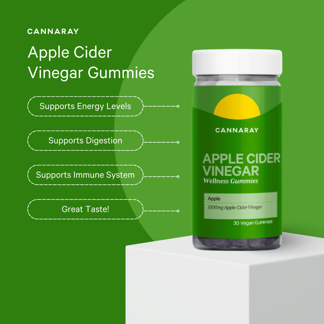 Cannaray Apple Cider Vinegar Gummies – key benefits infographic