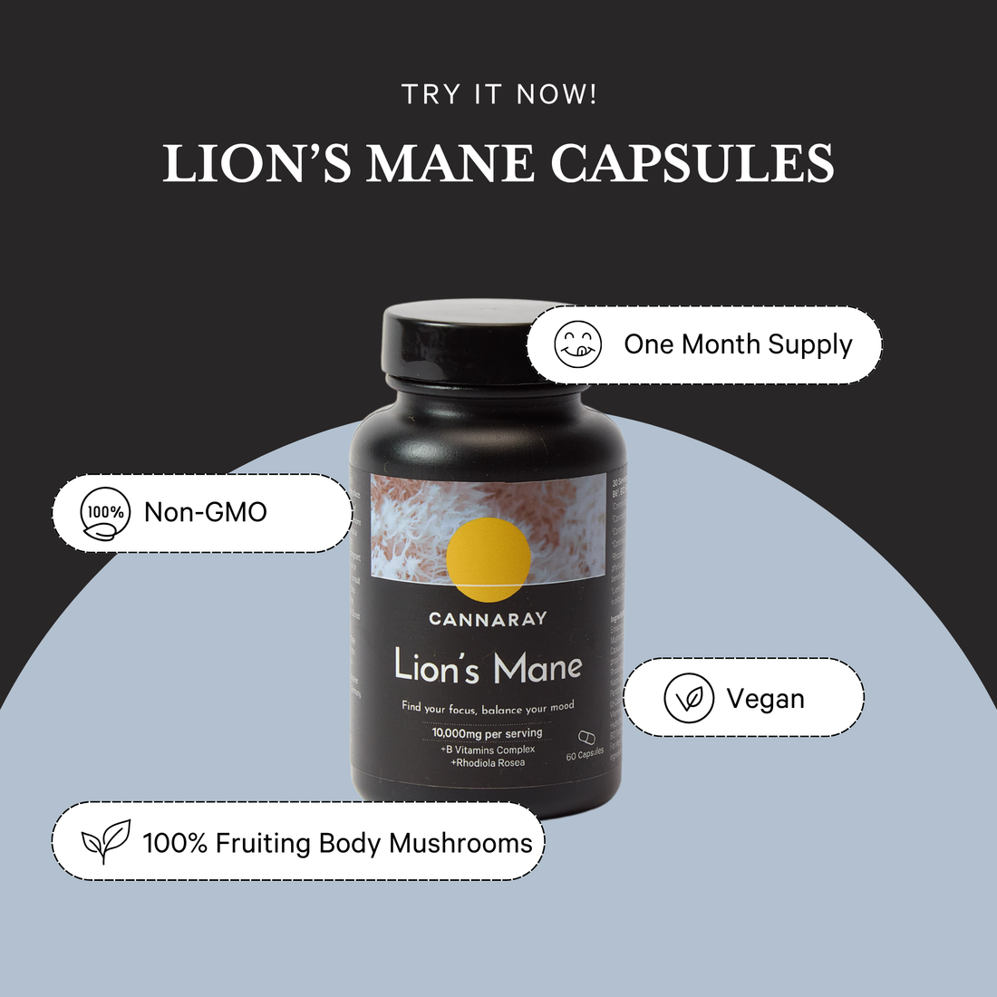 Cannaray Lion’s Mane Capsules – product feature icons
