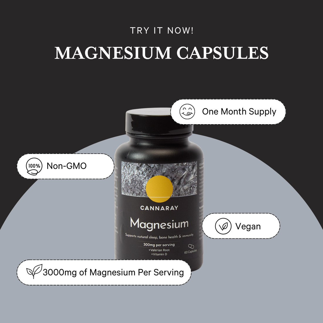 Cannaray Magnesium Glycinate Capsules – product feature icons