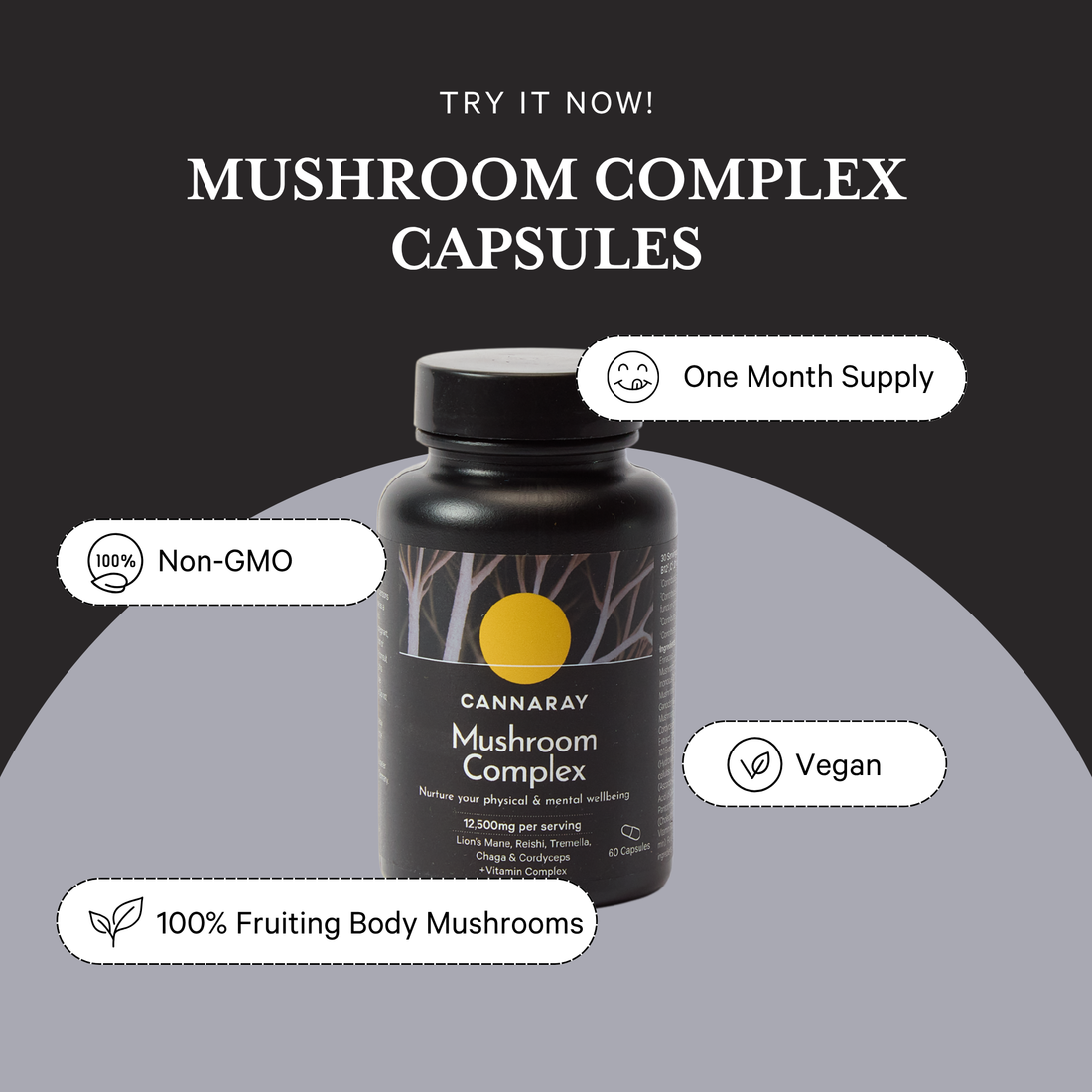 Cannaray Mushroom Complex – product feature icons
