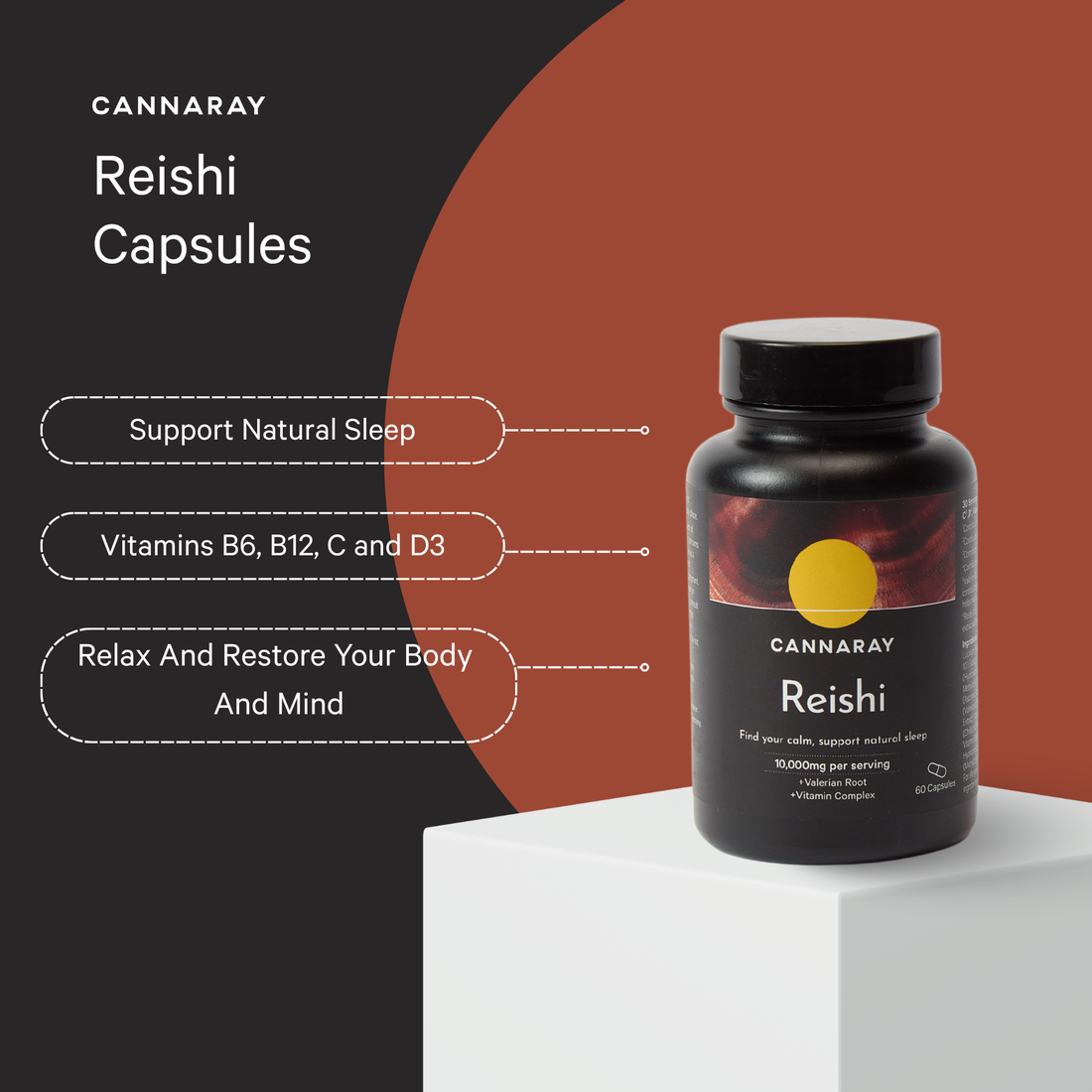 Cannaray Reishi Mushroom Capsules – key benefits infographic