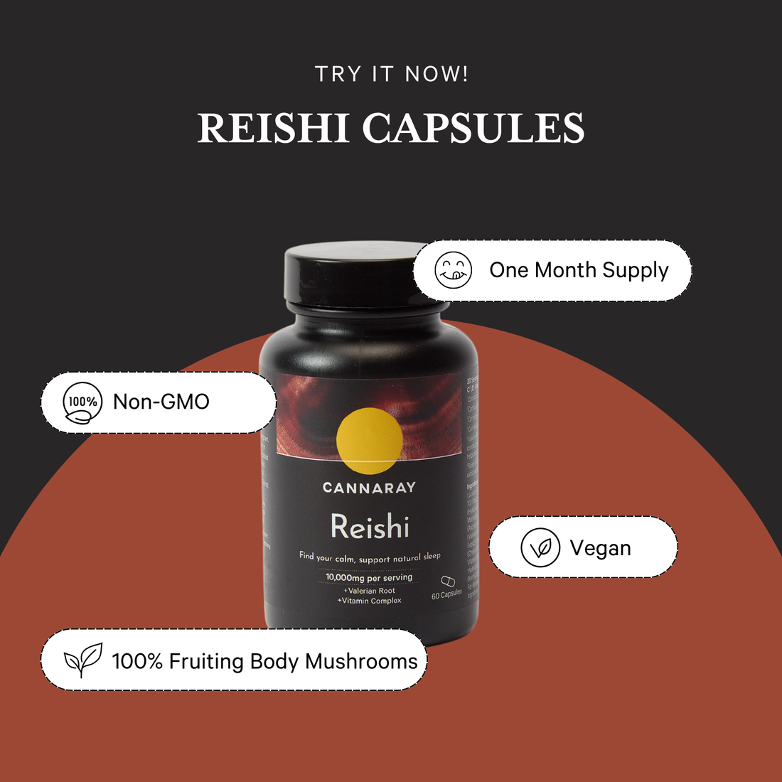 Cannaray Reishi Mushroom Capsules – product feature icons