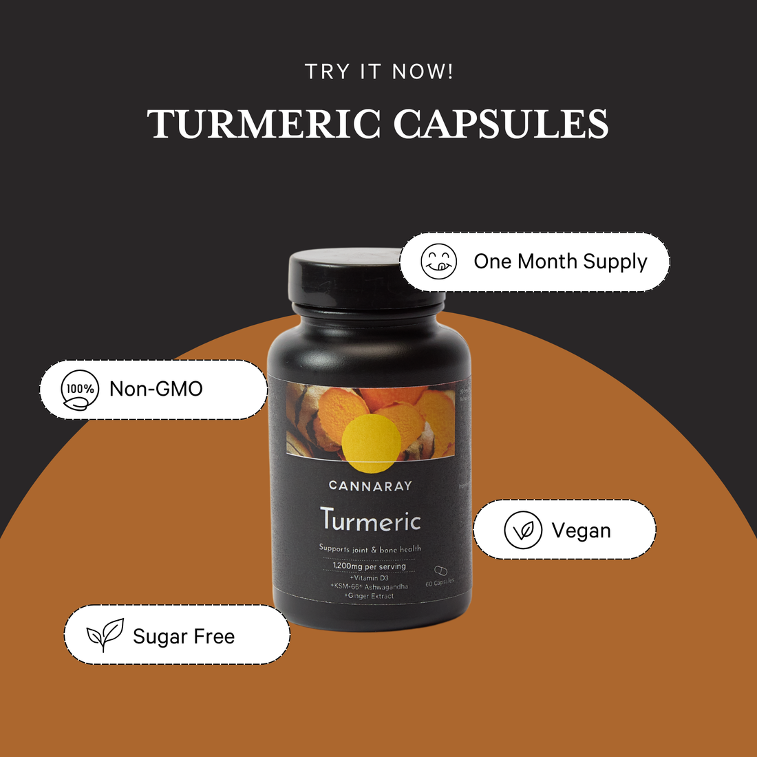 Cannaray Turmeric Capsules – product feature icons