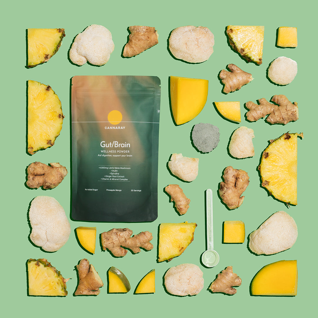 Cannaray Gut/Brain Powder - Mango & Pineapple Blend – flat lay